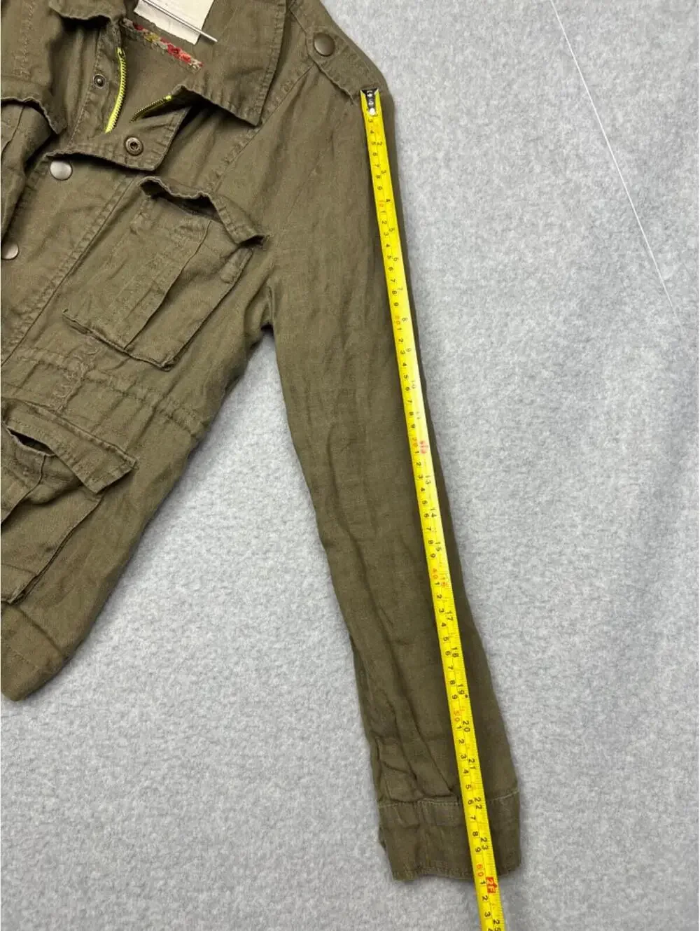 Free People Military Utility Jacket Womens 4/S Linen Cargo Pocket Gorpcore Green
